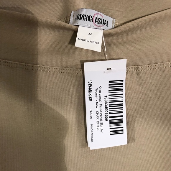 Kosher Casual NWT Knee Length Fitted Pencil Skirt Khaki Beige Medium - Picture 2 of 4